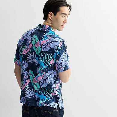 Men's DC Comics Batman & Joker Surfing Tropical Short Sleeve Button-Down Shirt