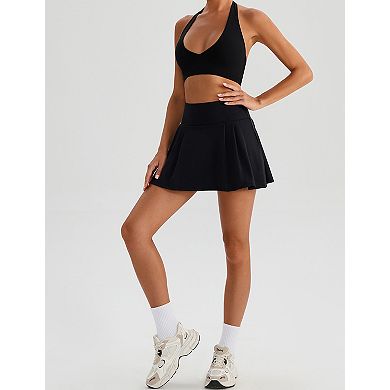 Women's Quick-Dry Sports Skort with Built-in Shorts High-Waisted Workout Running Skirt with Pocket