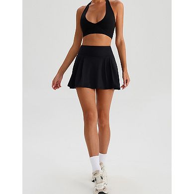 Women's Quick-Dry Sports Skort with Built-in Shorts High-Waisted Workout Running Skirt with Pocket