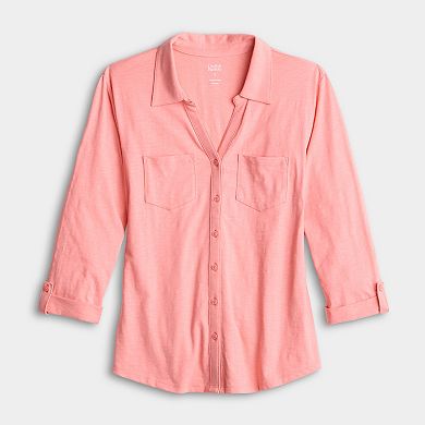 Women's Croft & Barrow® Knit Button Front Shirt