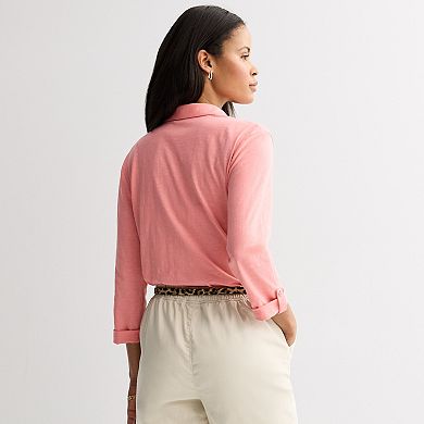 Women's Croft & Barrow® Knit Button Front Shirt