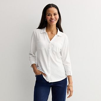 Women's Croft & Barrow® Knit Button Front Shirt
