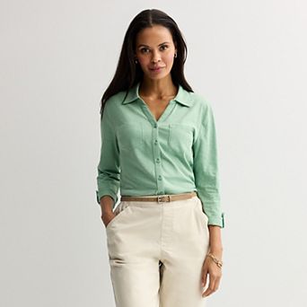 Women's Croft & Barrow® Knit Button Front Shirt