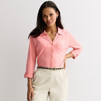 Women's Croft & Barrow® Knit Button Front Shirt