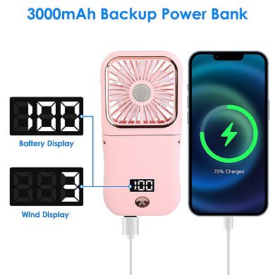 5-in-1 Folding Mini Fan, Rechargeable Neck & Handheld Fan with 3 Speeds