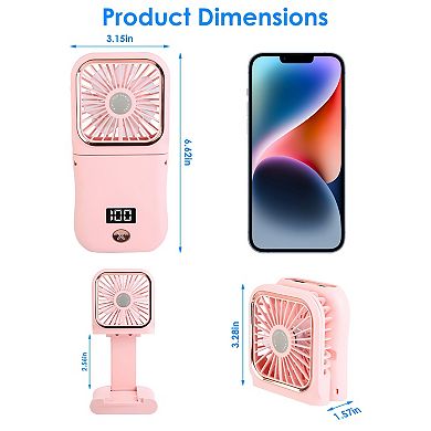 5-in-1 Folding Mini Fan, Rechargeable Neck & Handheld Fan with 3 Speeds