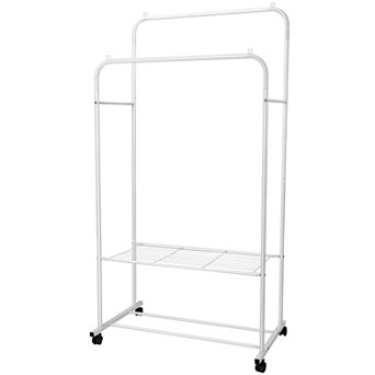 Garment Rack with Hanging Rails, Shelves & Wheels Clothes, Shoe & Pillow Organizer Stand