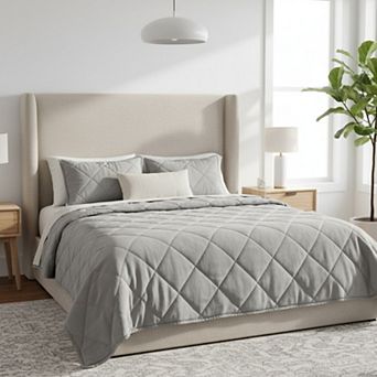 Allisandro Diamond Quilted Reversible Velvet & Sherpa Bed Blanket