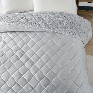 Allisandro Diamond Quilted Reversible Velvet & Sherpa Bed Blanket