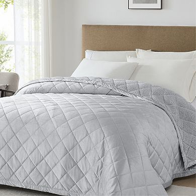 Allisandro Diamond Quilted Reversible Velvet & Sherpa Bed Blanket
