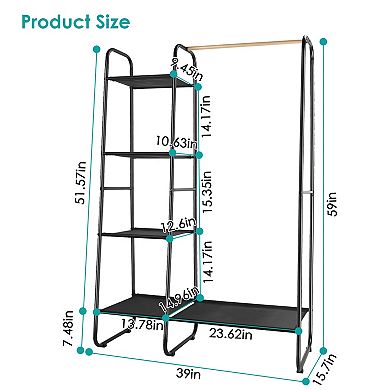 Freestanding Metal Clothes Rack, Garment & Shoe Organizer with Hanging Rail & Shelves