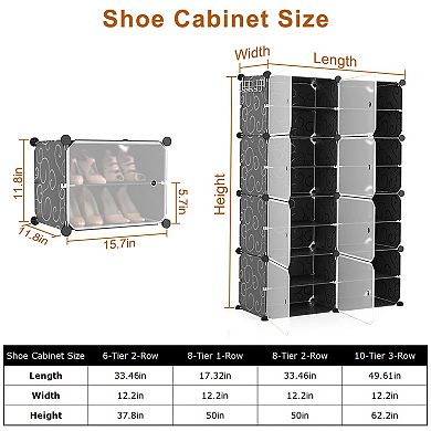 8-Tier Shoe Rack, Stackable Plastic Shoe Cabinet with Clear Doors for Entryway
