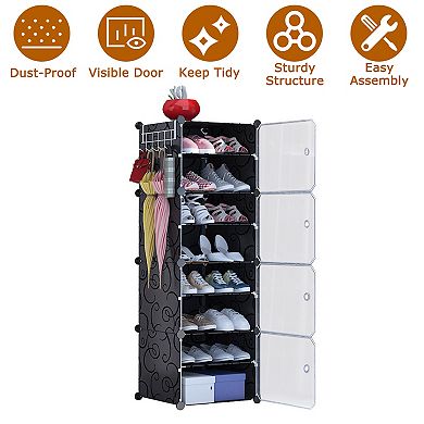 8-Tier Shoe Rack, Stackable Plastic Shoe Cabinet with Clear Doors for Entryway