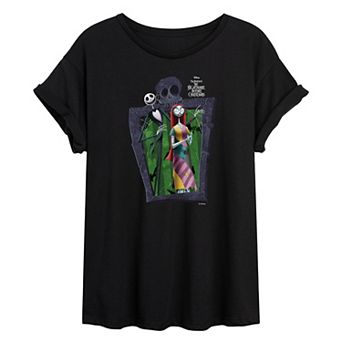 Juniors' Disney's The Nightmare Before Christmas Jack & Sally Oversized Tee