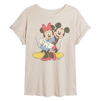 Juniors' Disney's Mickey & Minnie Mouse Hug Distressed Oversized Tee