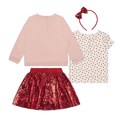 Girls 4-6x Little Lass 4-Pc. Heart Print Skirt, Long Sleeve Top, & Headband Set
