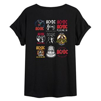 Juniors' ACDC Logo Grid Oversized Tee