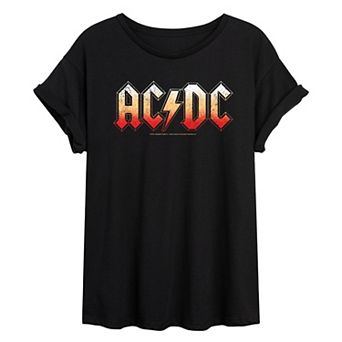 Juniors' ACDC Logo Distressed Oversized Tee
