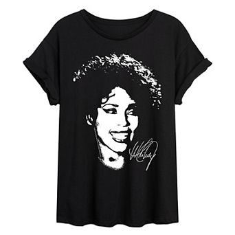 Juniors' Whitney Houston Portrait Oversized Tee