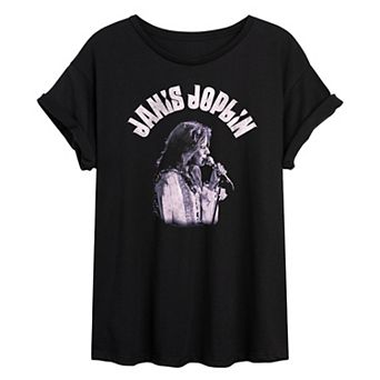 Juniors' Janis Joplin Portrait Distressed Oversized Tee