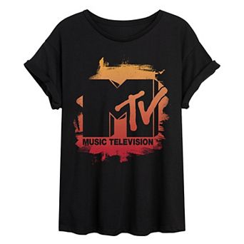 Juniors' MTV Logo Distressed Oversized Tee