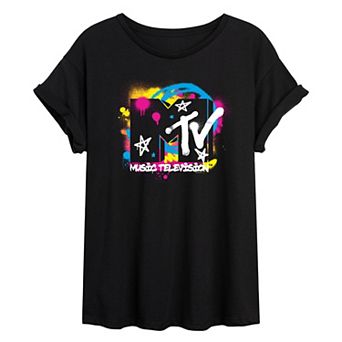 Juniors' MTV Spray Paint Logo Oversized Tee