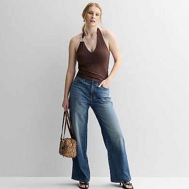 Juniors' Pink Republic Halter Tank with Hardware