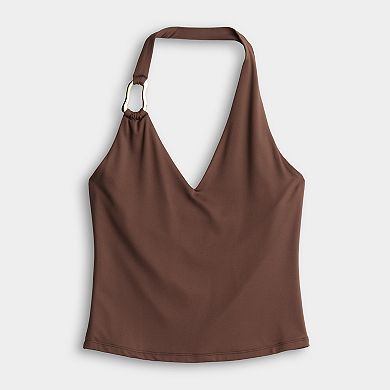 Juniors' Pink Republic Halter Tank with Hardware