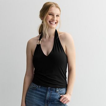 Juniors' Pink Republic Halter Tank with Hardware