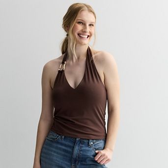 Juniors' Pink Republic Halter Tank with Hardware