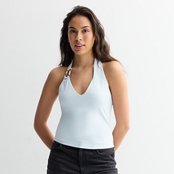 Juniors' Pink Republic Halter Tank with Hardware