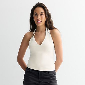 Juniors' Pink Republic Halter Tank with Hardware