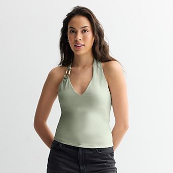 Juniors' Pink Republic Halter Tank with Hardware