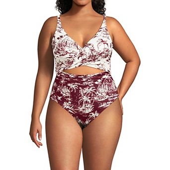 Plus Size Lands' End Wrap Monokini High Leg One-Piece Swimsuit