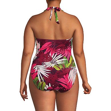 Plus Size Lands' End Sculpting Suit Plunge Halter High Leg One-Piece Swimsuit