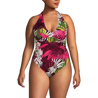 Plus Size Lands' End Sculpting Suit Plunge Halter High Leg One-Piece Swimsuit