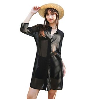 Women's Sheer Chiffon Long Tunic Blouse Shirt