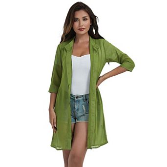 Women's Sheer Chiffon Long Tunic Blouse Shirt