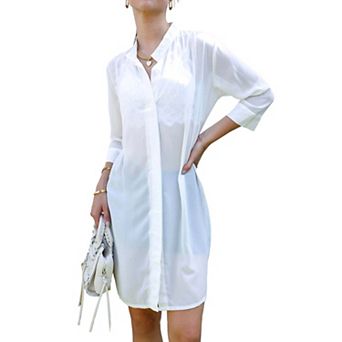 Women's Sheer Chiffon Long Tunic Blouse Shirt