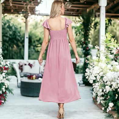 Women's Ruffled Cap Sleeve Maxi Slit Dress