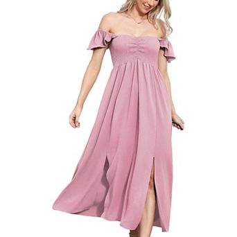 Women's Ruffled Cap Sleeve Maxi Slit Dress