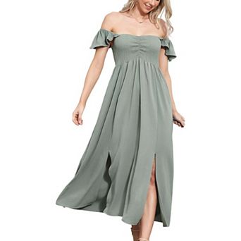 Women's Ruffled Cap Sleeve Maxi Slit Dress