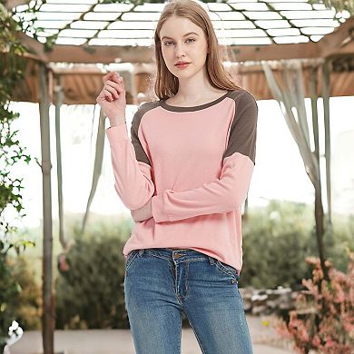Women's Casual Color Block Blouses Side Slit Pullover Tops
