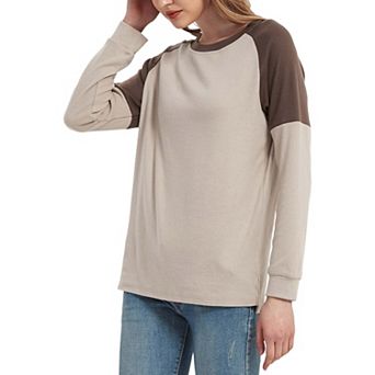 Women's Casual Color Block Blouses Side Slit Pullover Tops