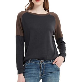 Women's Casual Color Block Blouses Side Slit Pullover Tops