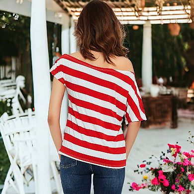 Women's American Usa Flag Top July Of 4th Patriotic T-shirt Blouse