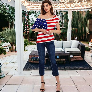 Women's American Usa Flag Top July Of 4th Patriotic T-shirt Blouse