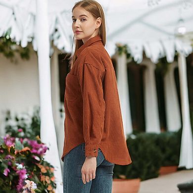Women's Casual Boyfriend Button Down Long Sleeve Shirt Coat