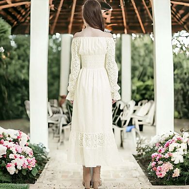 Women's Lace Long Sleeve V Neck Fall Maxi Dress