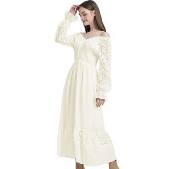 Women's Lace Long Sleeve V Neck Fall Maxi Dress